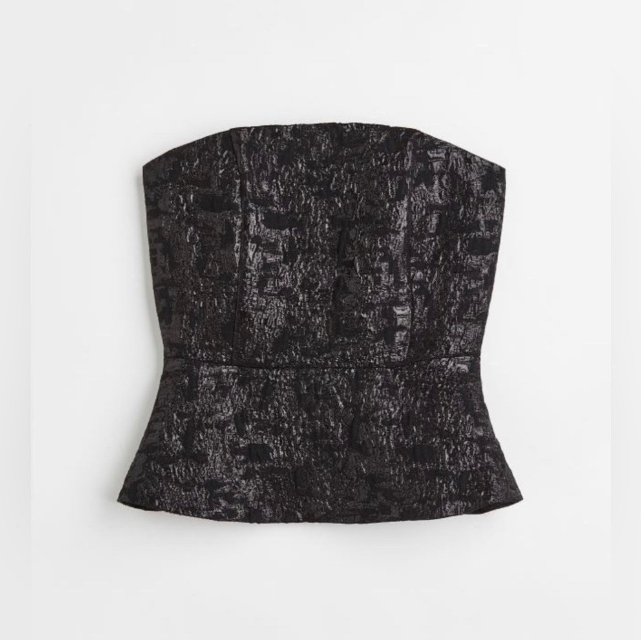 NWT H&M Shimmering Black Bandeau Peplum Formal Top, L