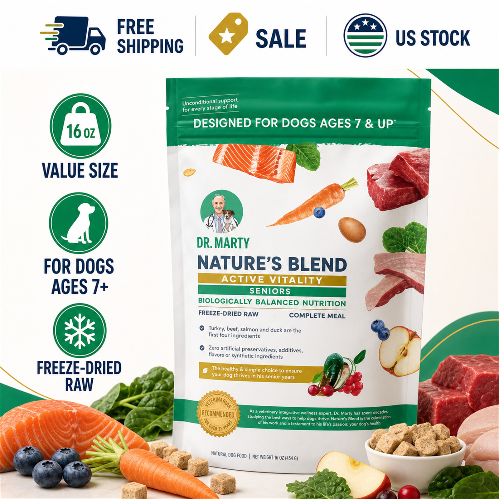 Dr. Marty Nature's Blend for Active Vitality Seniors Freeze Dried Raw Dog Food