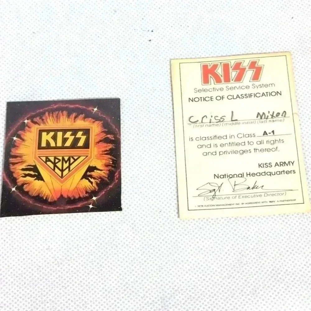 1978 KISS Army Fan Club Selective Service System Aucoin Management card 1978 KISS Army Fan Club Selective Service System Aucoin Management card