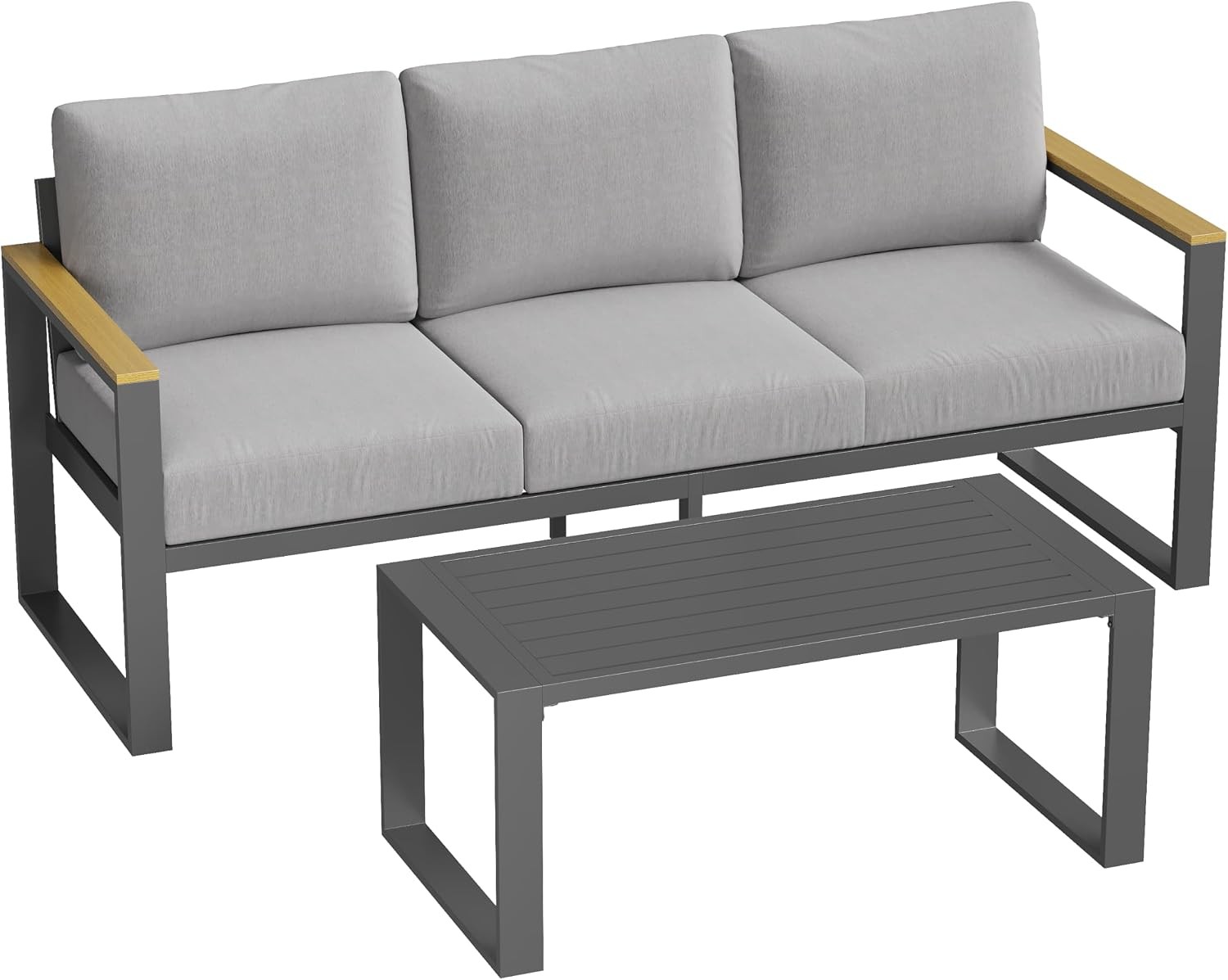 Gray 3-Seat Aluminum Patio Sofa Table Set Washable Cushion Garden Furniture Gray 3-Seat Aluminum Patio Sofa Table Set Washable Cushion Garden Furniture