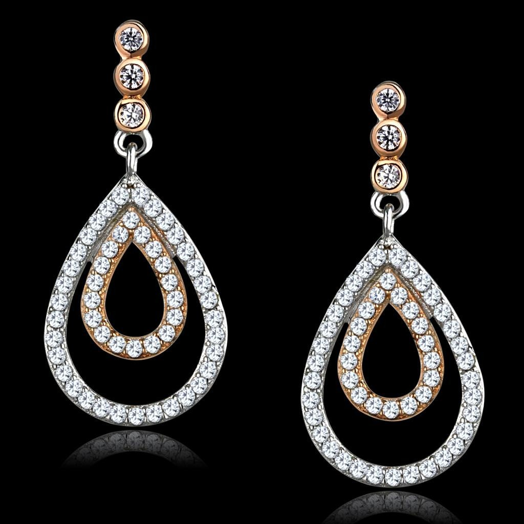 925 Sterling Silver Clear CZ Teardrop Dangle Earrings Rose Gold Rhodium