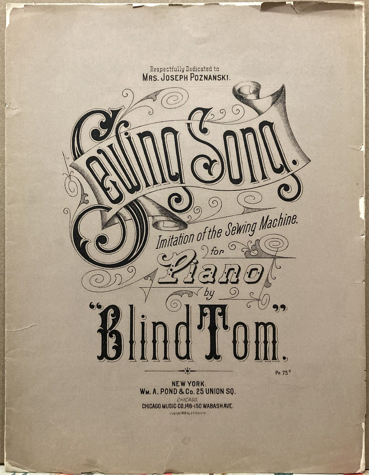 Rare Antique Blind Tom Sheet Music~