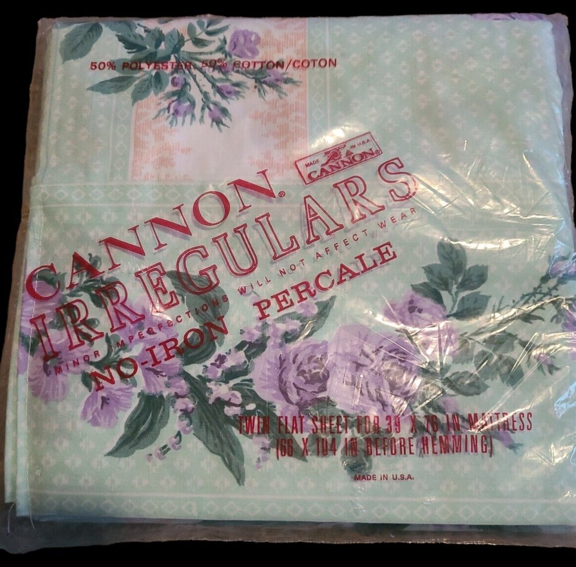 Vtg Cannon Irregular Percale Twin Flat Sheet NOS NEW Floral USA Cottagecore