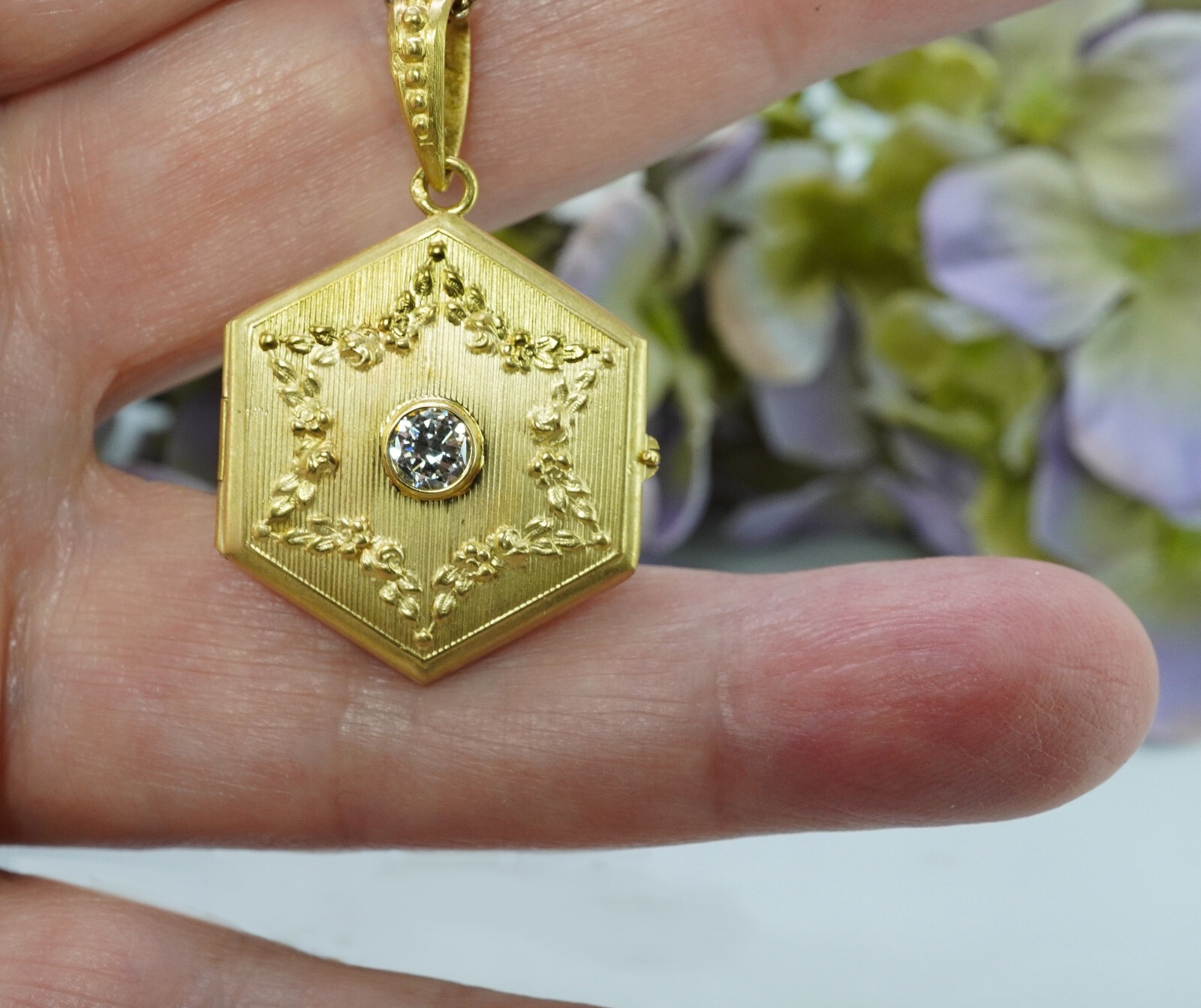French Antique 18K Gold Old European Diamond Star of David Locket Pendant 