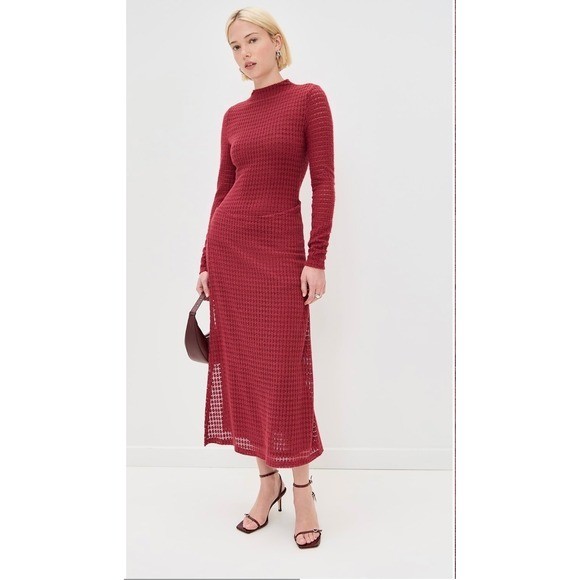 NWT Lioness Resolution Maxi Dress Burgundy Open Knit Mock Neck Long Sleeve NWT Lioness Resolution Maxi Dress Burgundy Open Knit Mock Neck Long Sleeve