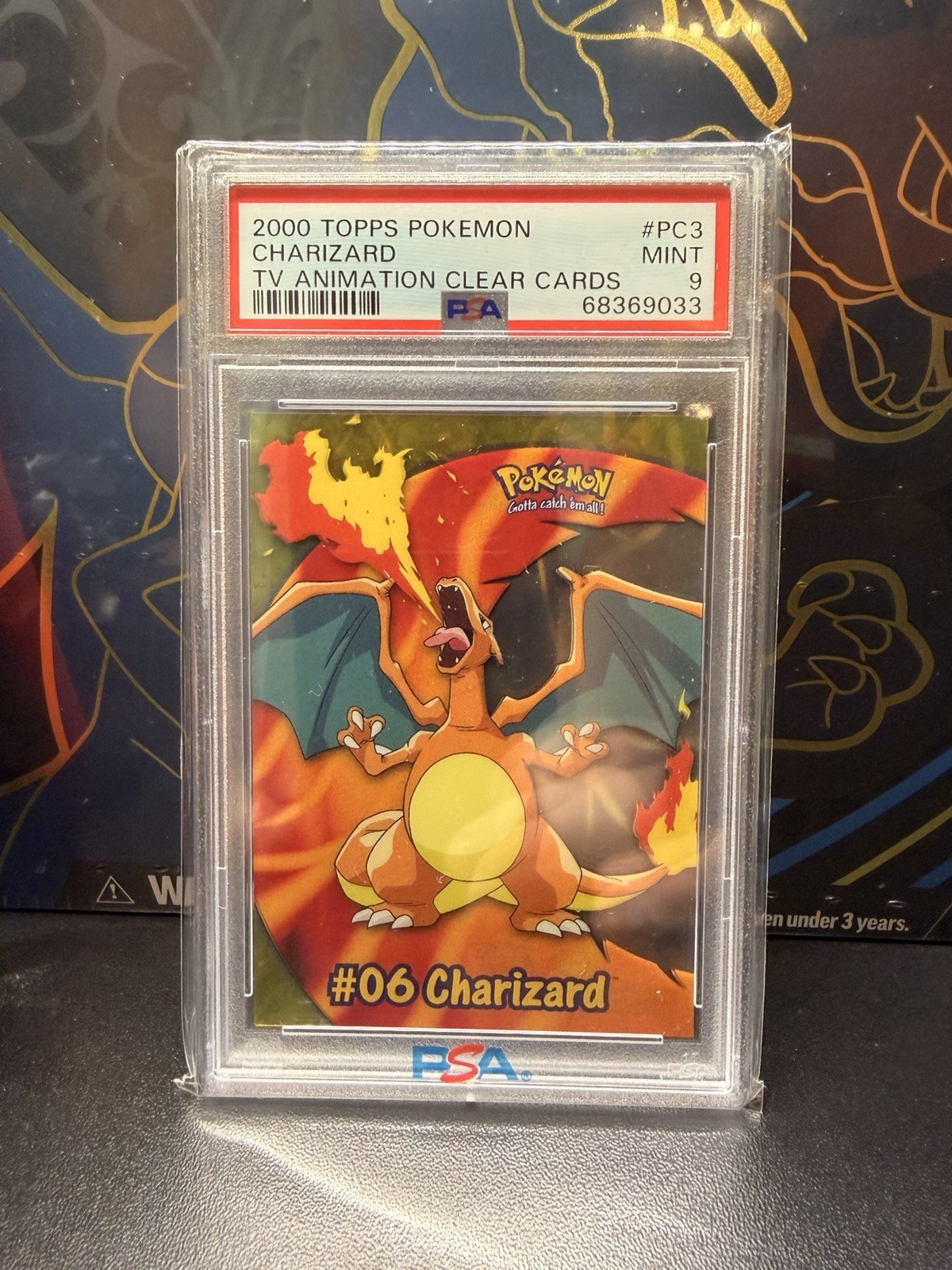 2000 Topps Pokémon Charizard TV Animation Clear PSA 9 #PC3 2000 Topps Pokémon Charizard TV Animation Clear PSA 9 #PC3
