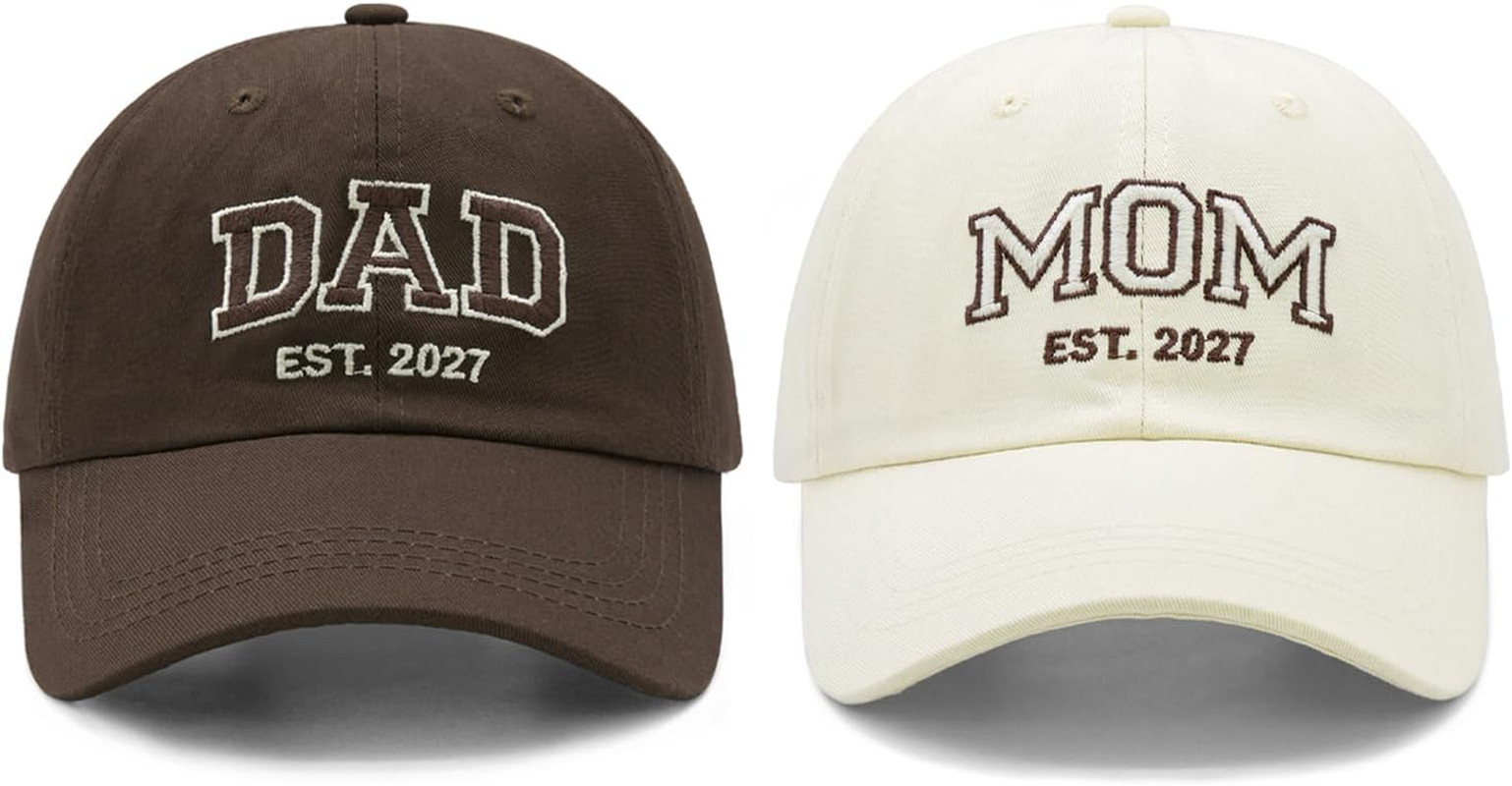 Mom and Dad Est 2027 Hats, New Parents Gifts, Matching Adjustable Embroidered Ba