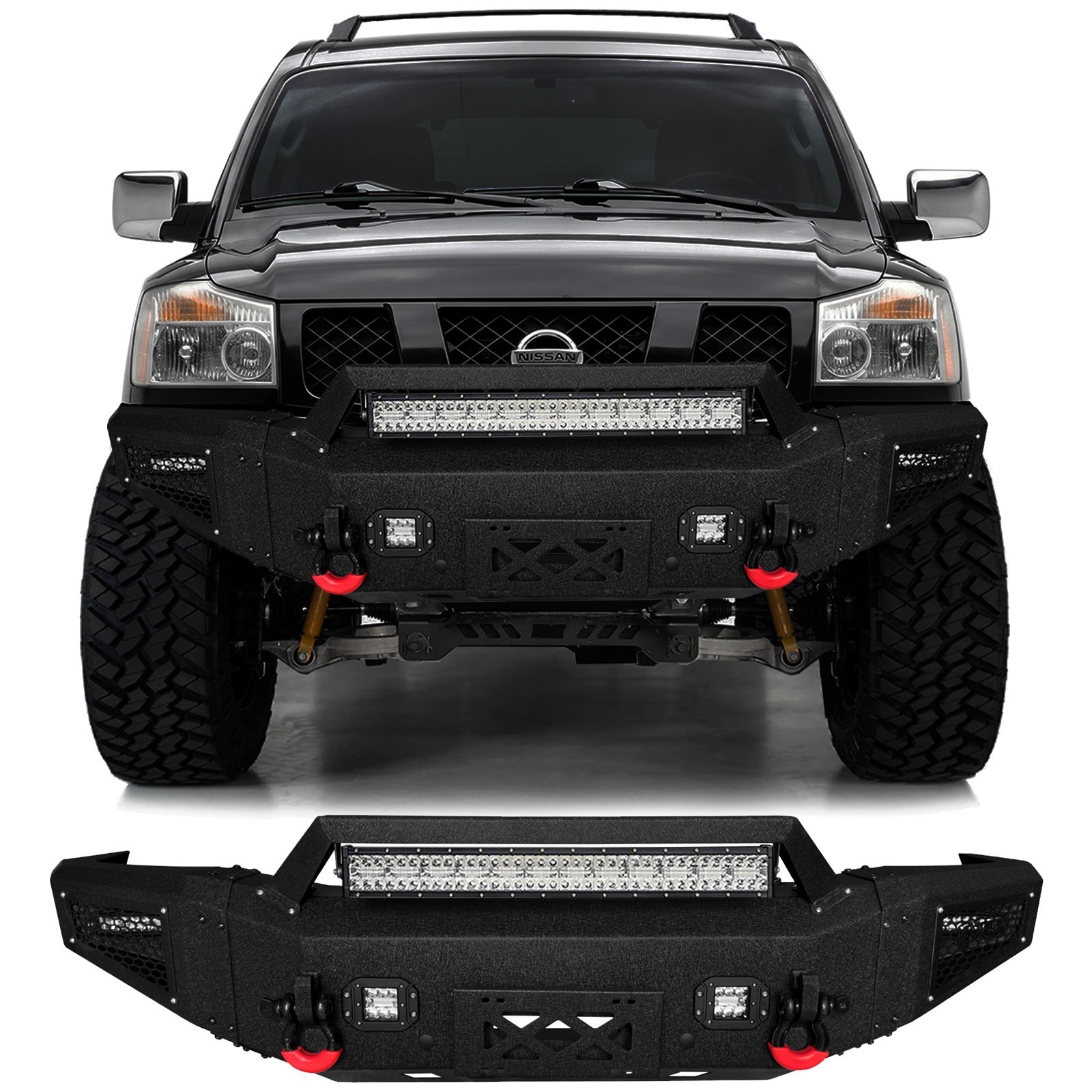 Fits 2004-2007 Nissan Armada Steel Front Bumper with LED Lights and D-Rings