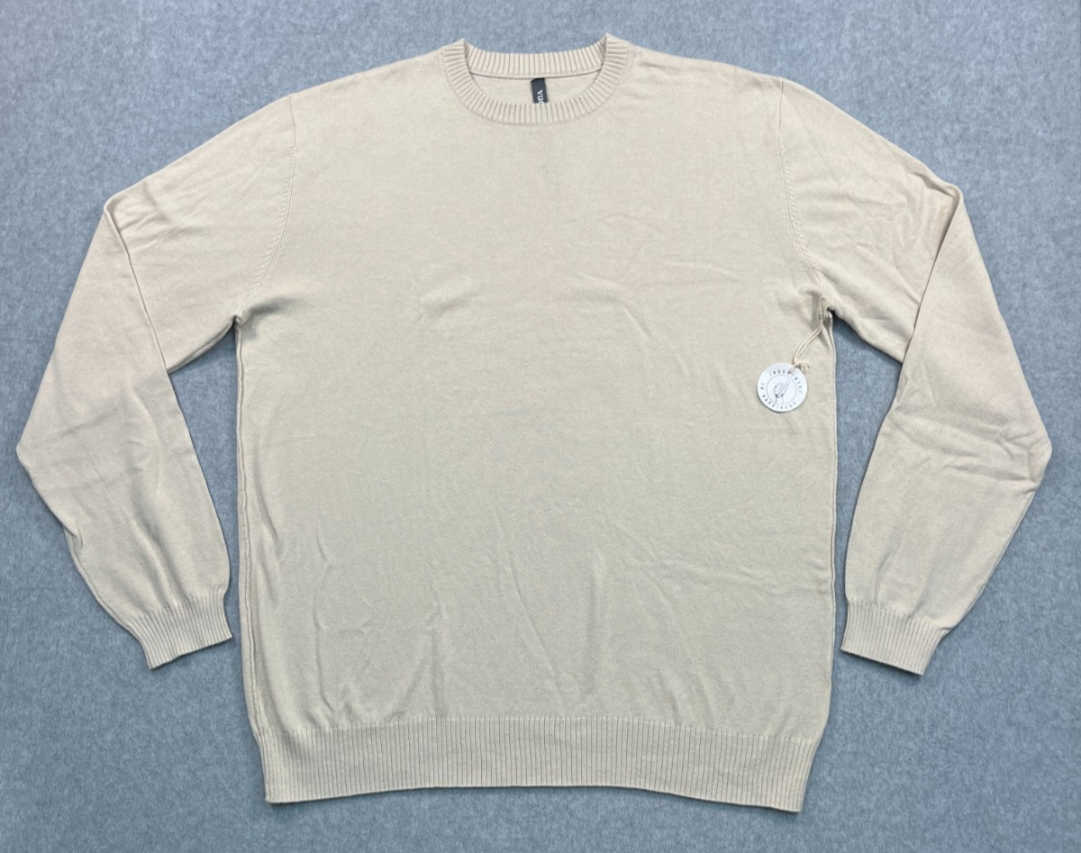 NWT Vuori Fluent Sweater Men\'s XL Tan Beige Organic Cotton Cashmere Crew Neck