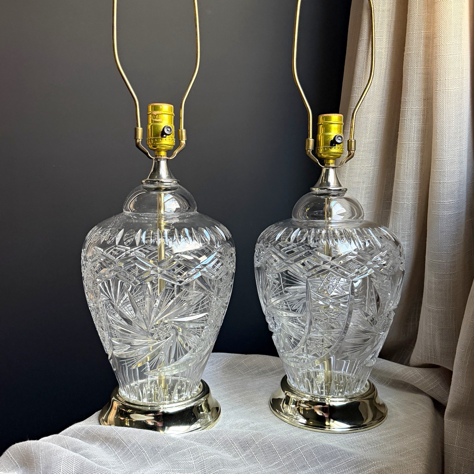 Pair of Vintage Cut Crystal Ginger Jar Table Lamps