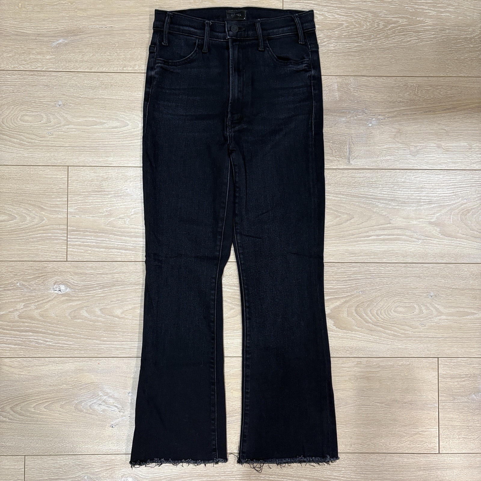 MOTHER The Hustler Ankle Fray Encounters At Night Black Flare Jeans 26 RARE