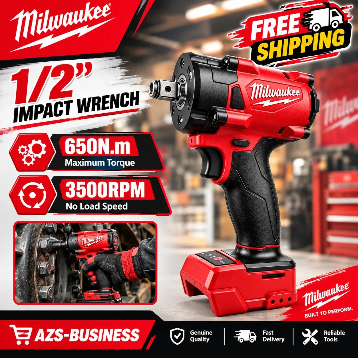 Milwaukee 1/2\' Brushless Cordless Impact Wrench 650N.m 3500RPM with 3 L