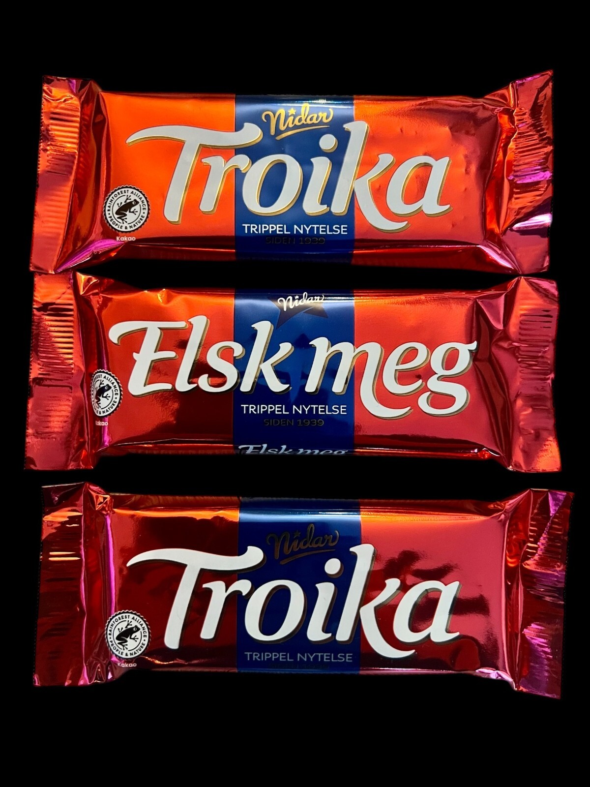TROIKA truffle chocolate from Nidar, Norway  3 X 66 gram bars - Made since 1939