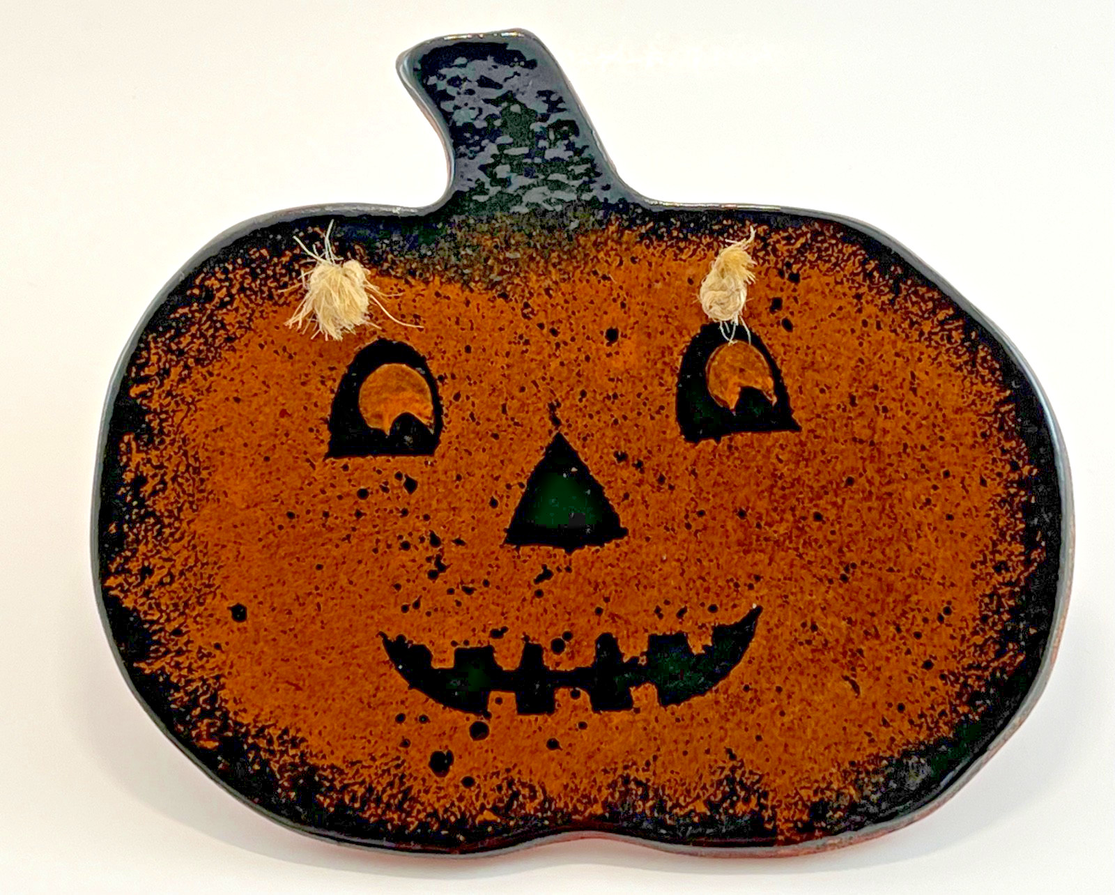 Vintage Ned Foltz Pottery Halloween Pumpkin Jack-o-Lantern Wall Plaque Folk Art