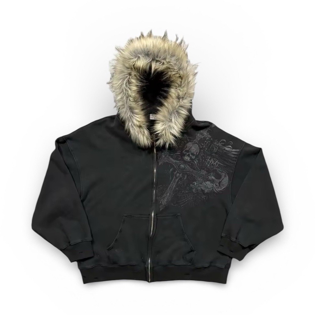 Y2K Black Full Zip Fur Hoodie Oversized Grunge Goth Streetwear Cyber Hoodie Y2K Black Full Zip Fur Hoodie Oversized Grunge Goth Streetwear Cyber Hoodie