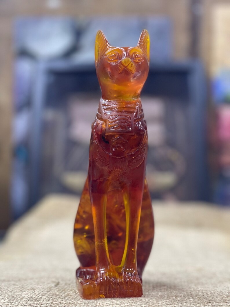 RARE ANCIENT EGYPTIAN ANTIQUE Statue Goddess Bastet Cat for Amber Stone Egypt BC