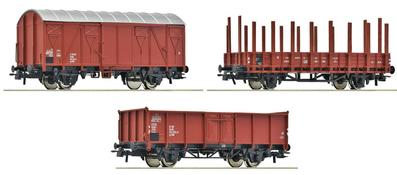 ROCO Set Of 3 Two-Axle Cars One Closed And Two Open