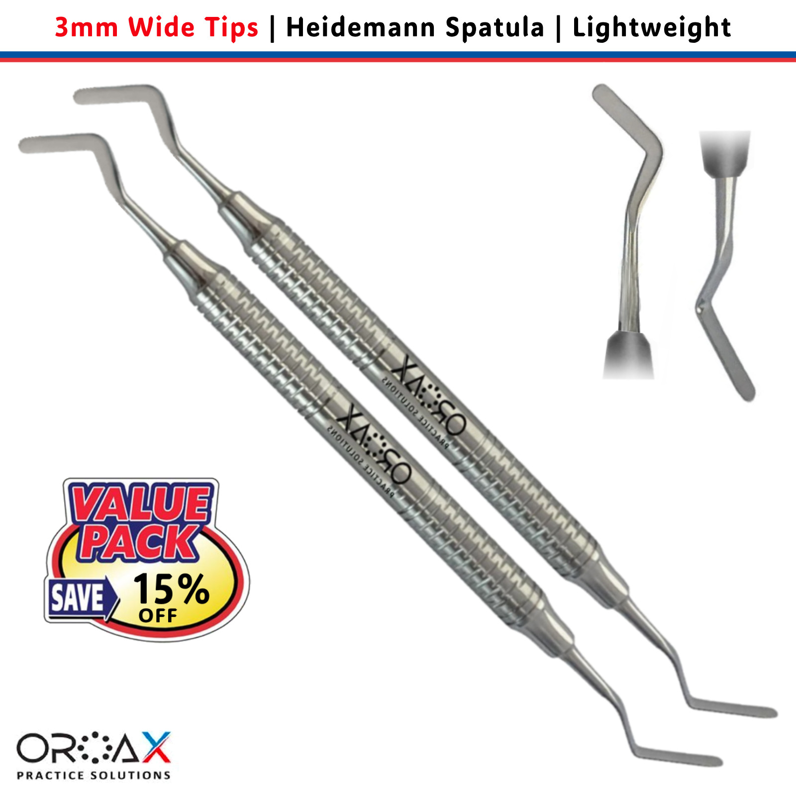 2Pc Heidemann Spatula 3mm| Wide Tip Composite Filling Tool Lightweight Handle