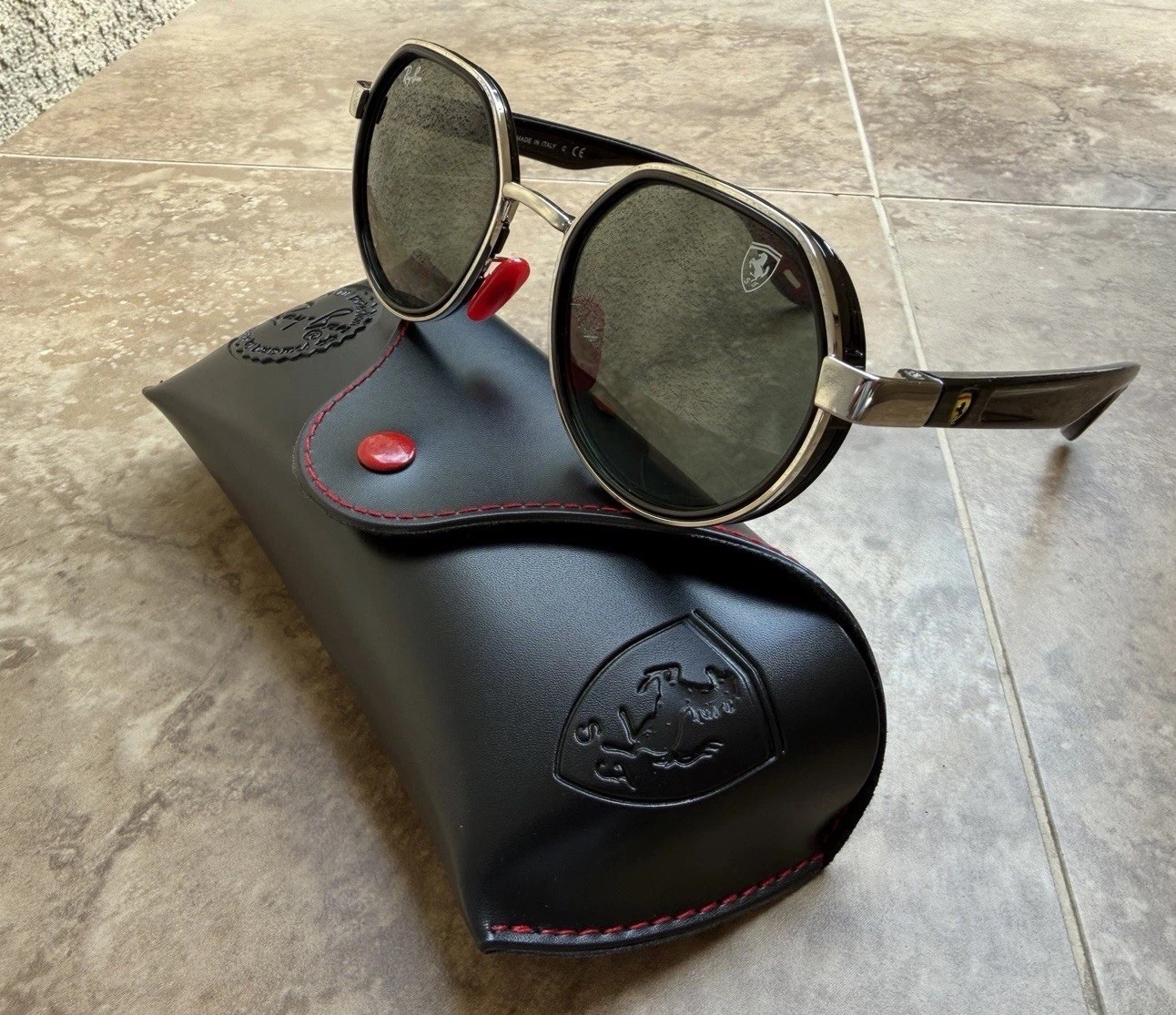 Ray-Ban Scuderia Ferrari Sunglasses Silver/Red Frame Green Lens RB3703M