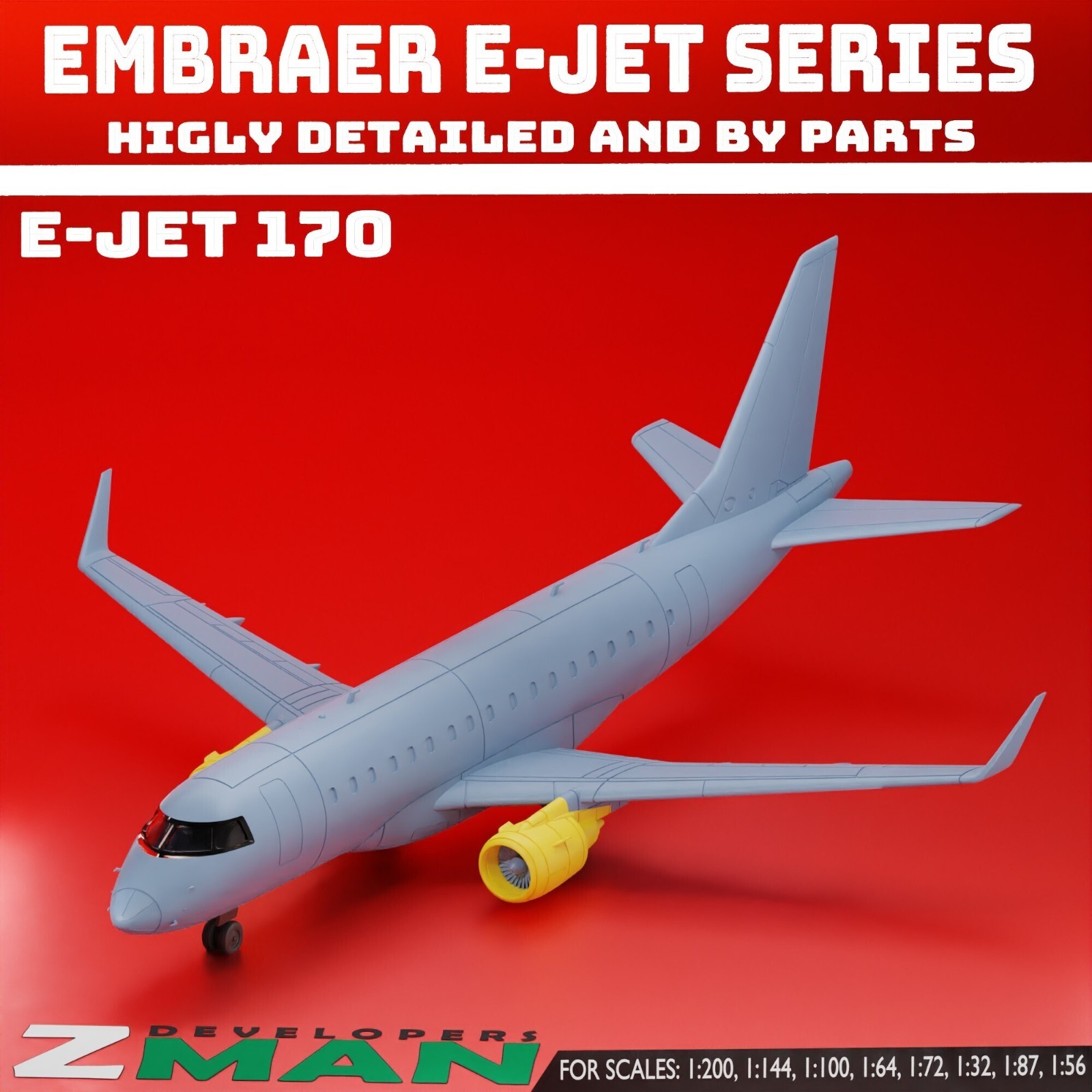 3d printed EMBRAER E170 (E-JET) V2 (4 IN 1) plane aircraft jet fighter 3d printed EMBRAER E170 (E-JET) V2 (4 IN 1) plane aircraft jet fighter