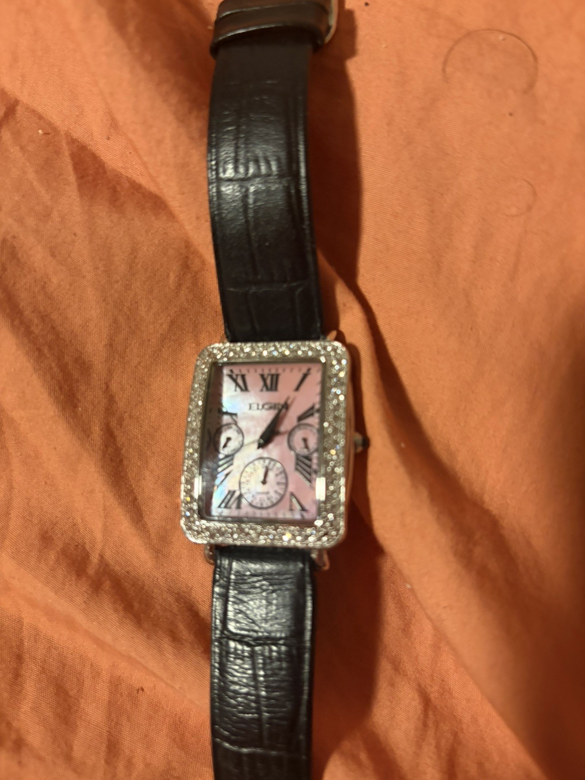Rare Vintage Elgin Pink Abalone Dial Gem Bezel Dress Watch Rare Vintage Elgin Pink Abalone Dial Gem Bezel Dress Watch