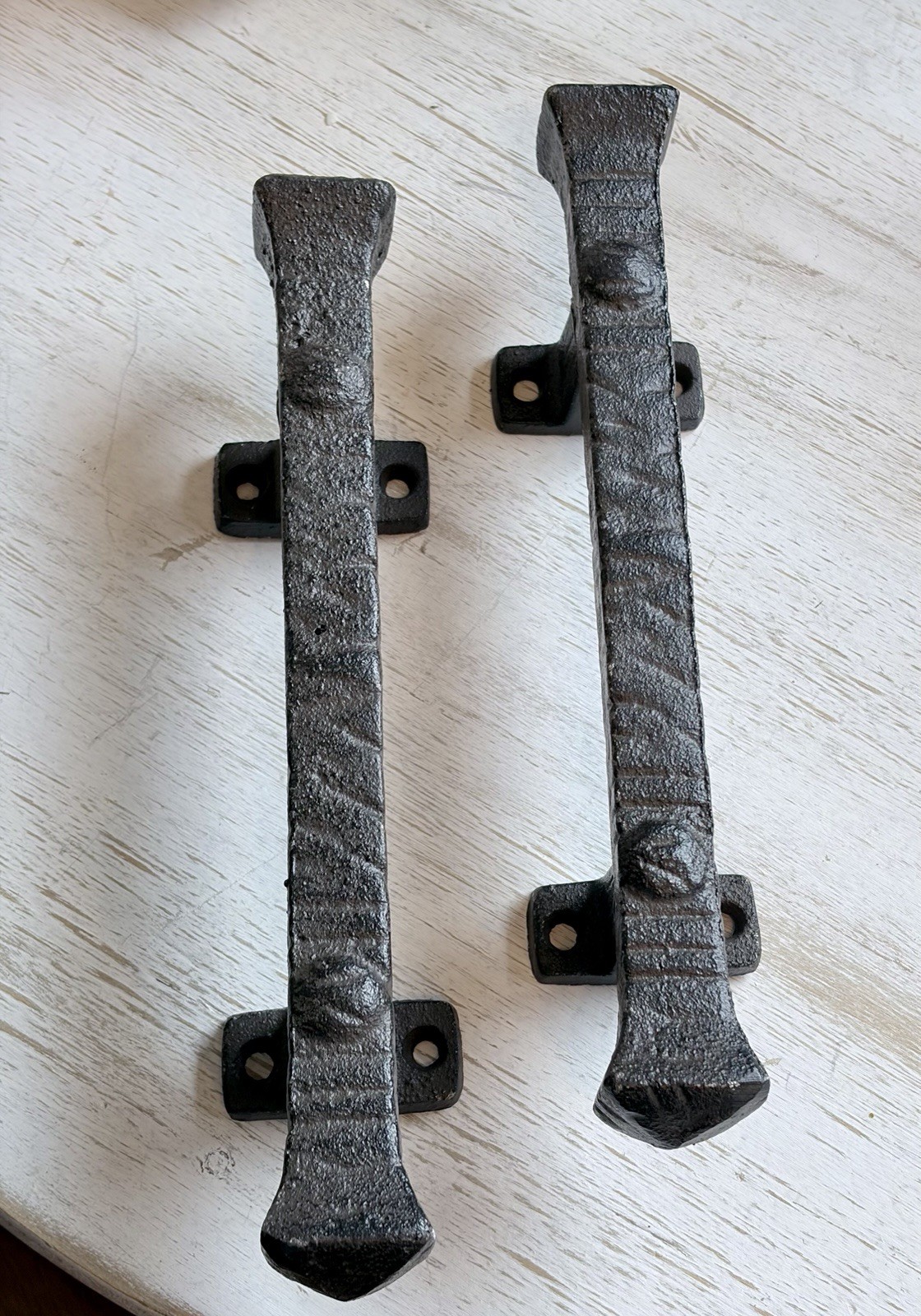 Antique Black Iron Door Handle Pulls Set of 2 for Barn or Shed Doors 9”