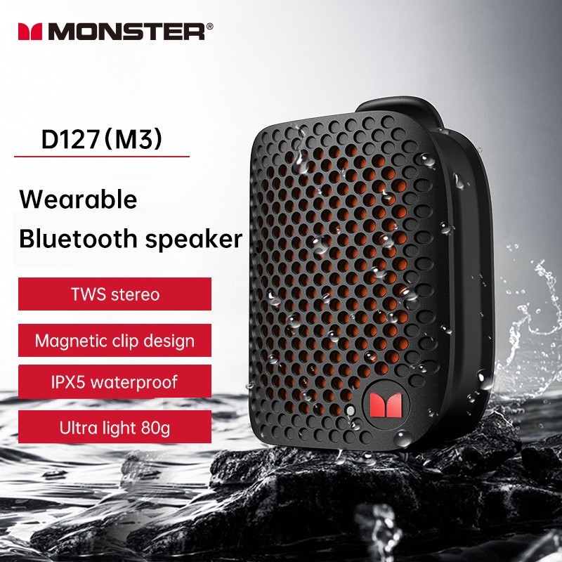 Monster M3 Magnetic Clip On Mini Bluetooth Speaker V5.4 Portable Outdoor Bass