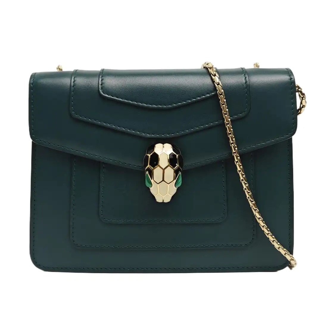 【Authentic】 BVLGARI SERPENTI FOREVER Green Leather Handbags (DDP)