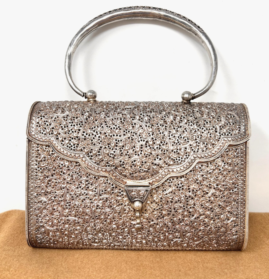 Vintage CRIS 925 Sterling Silver Filigree Handbag Purse Floral 645g