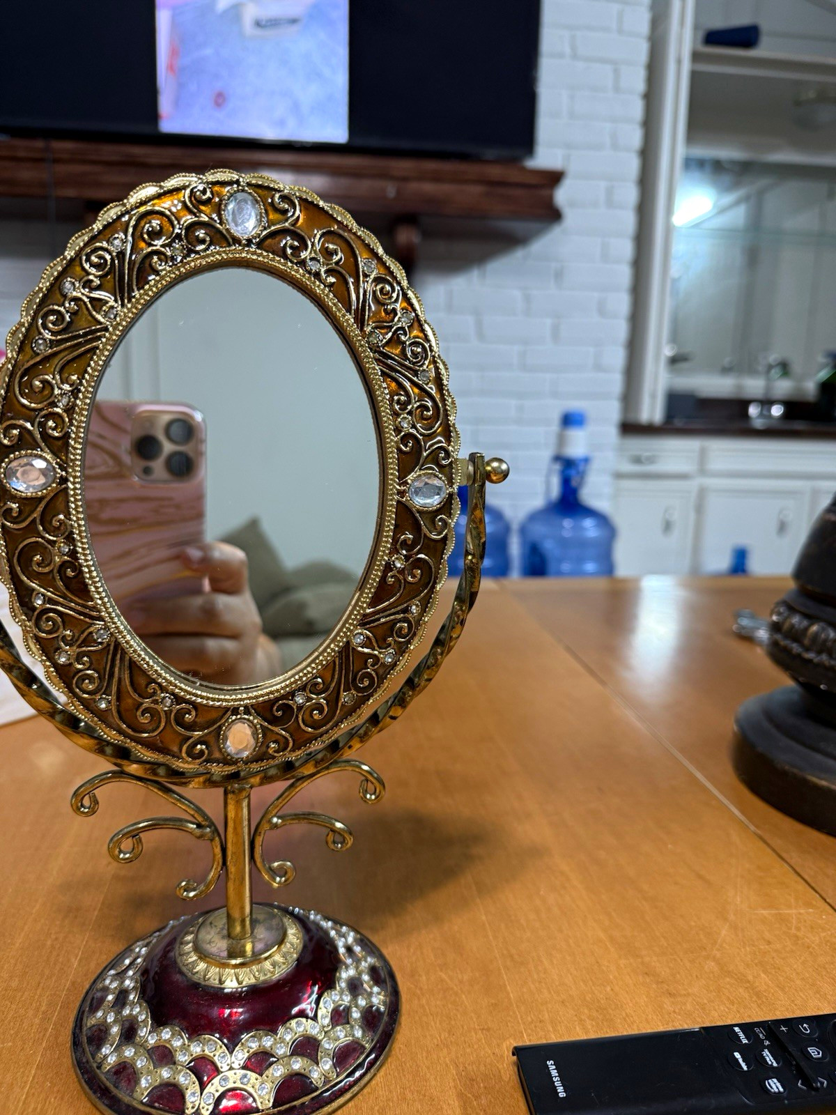 Luxurious Vintage Baroque Vanity Mirror - Hollywood Regency Gold & Rhinestone De Luxurious Vintage Baroque Vanity Mirror - Hollywood Regency Gold & Rhinestone De