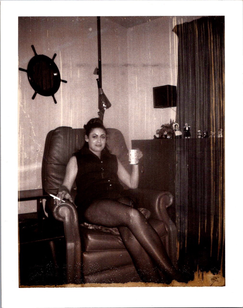 Vintage 1960s Photo Woman Smoking Cigarette in Armchair Sepia Tone Original Vintage 1960s Photo Woman Smoking Cigarette in Armchair Sepia Tone Original