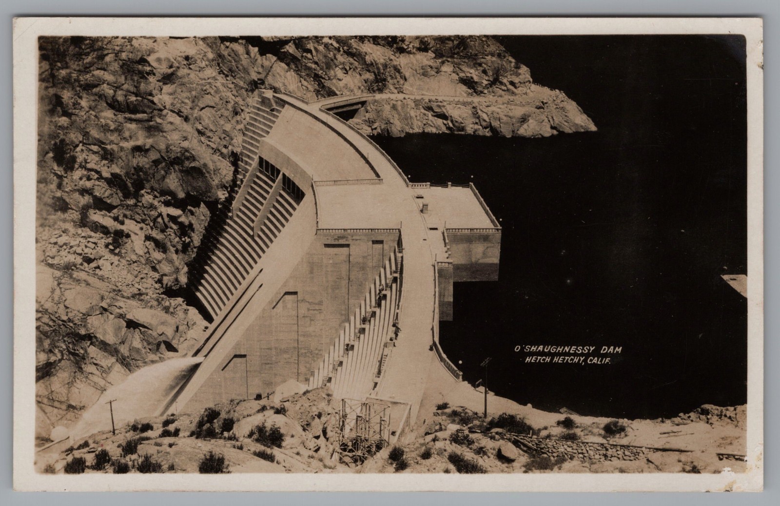 RPPC Air View O'Shaughnessy Dam Hetch Hetchy CA California Real Photo Postcard RPPC Air View O'Shaughnessy Dam Hetch Hetchy CA California Real Photo Postcard
