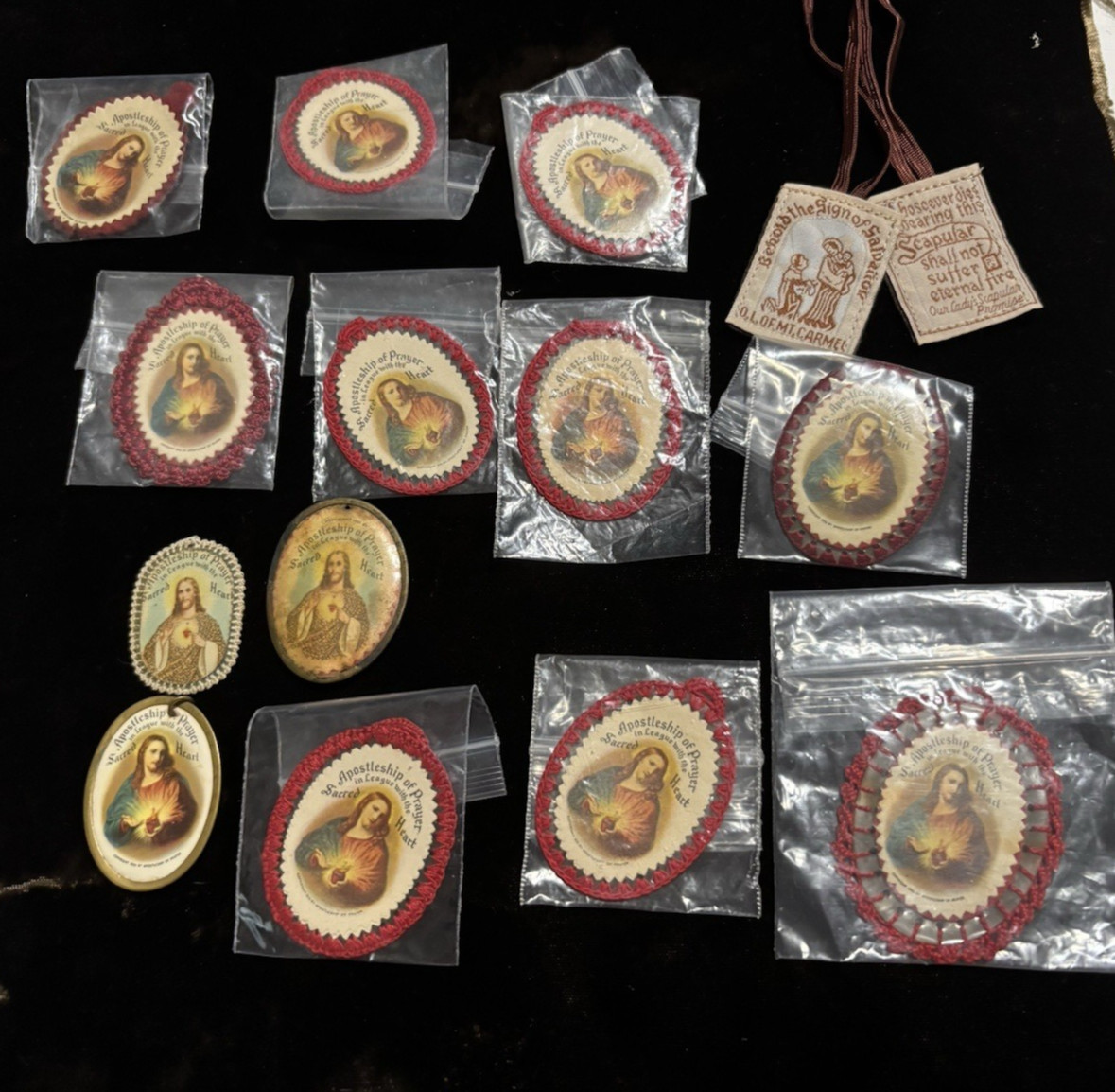 Vintage Scapular badge Apostleship of Prayer Sacred Heart of Jesus lot of  14