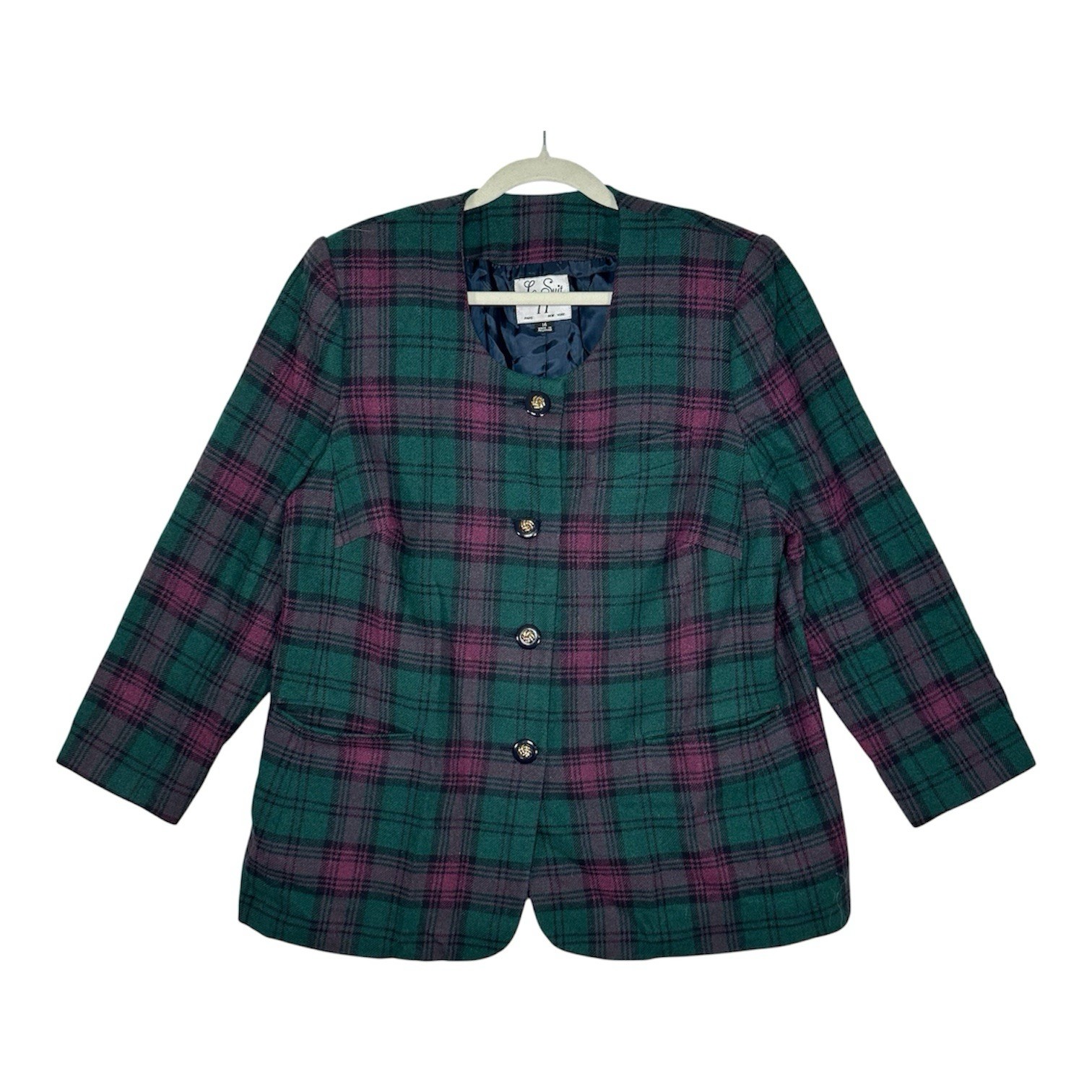 VTG Le Suit II Plaid Blazer Jacket 14 Wool Blend Dark Academia Preppy Grunge