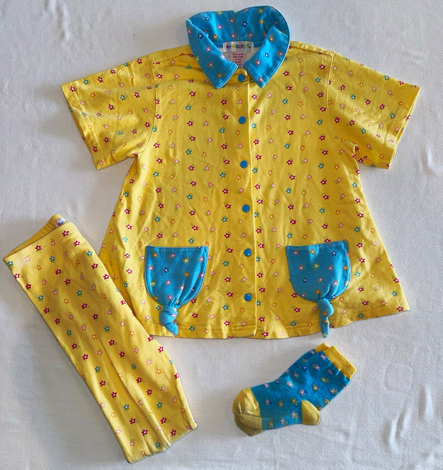 Vintage 90s Gymboree Rainbow Tag XL Yellow Blue Floral 3 Pc Outfit Set + Socks Vintage 90s Gymboree Rainbow Tag XL Yellow Blue Floral 3 Pc Outfit Set + Socks