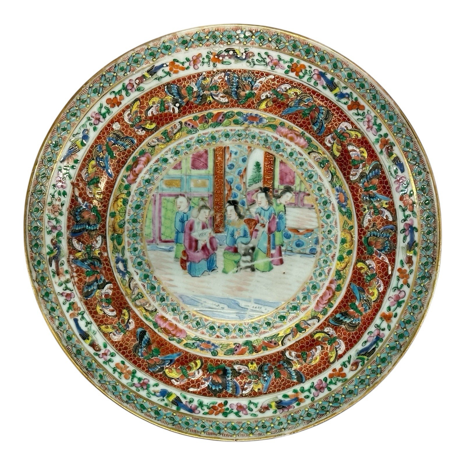 Antique Chinese Early Qing Dynasty Canton Famillie Rose Porcelain Plate Antique Chinese Early Qing Dynasty Canton Famillie Rose Porcelain Plate