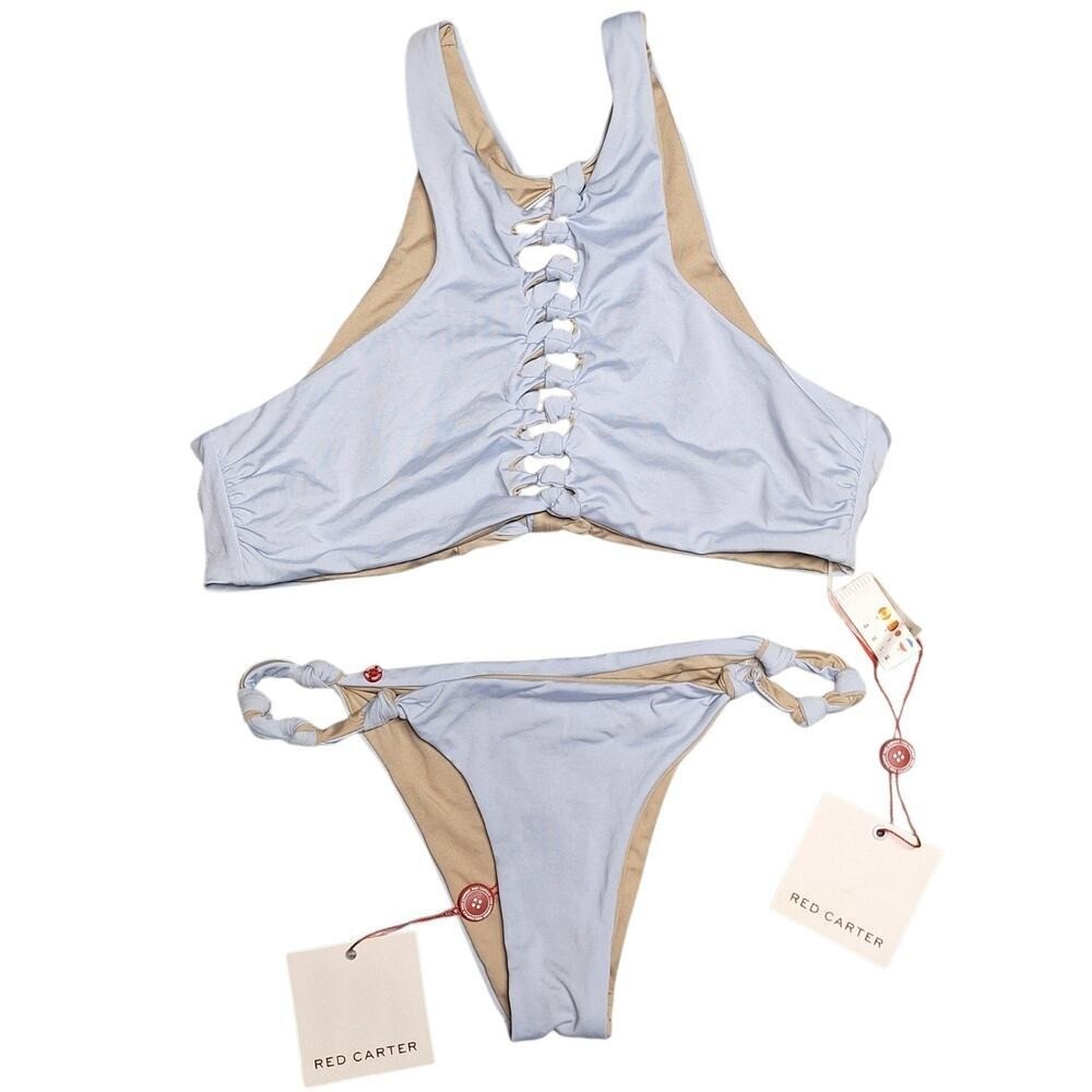 Red Carter NWT reversible baby blue high neck twist bikini set size s swimsuit Red Carter NWT reversible baby blue high neck twist bikini set size s swimsuit