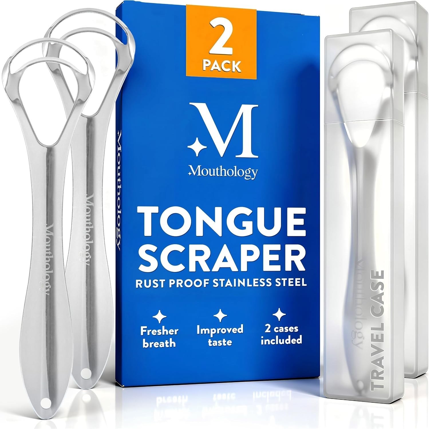 Mouthology Tongue Scraper for Adults (2 Pack), Reduce Bad Breath, Metal Tongue S Mouthology Tongue Scraper for Adults (2 Pack), Reduce Bad Breath, Metal Tongue S