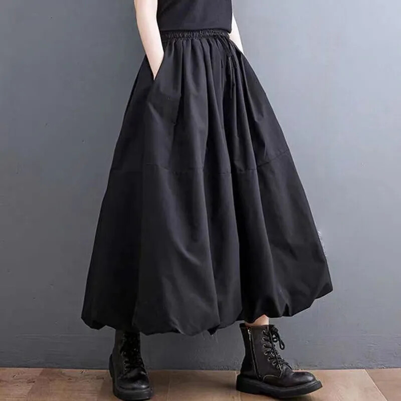Long Tutu Skirt with Pockets High Waist A-Line Maxi Skirts Loose Casual Skirt