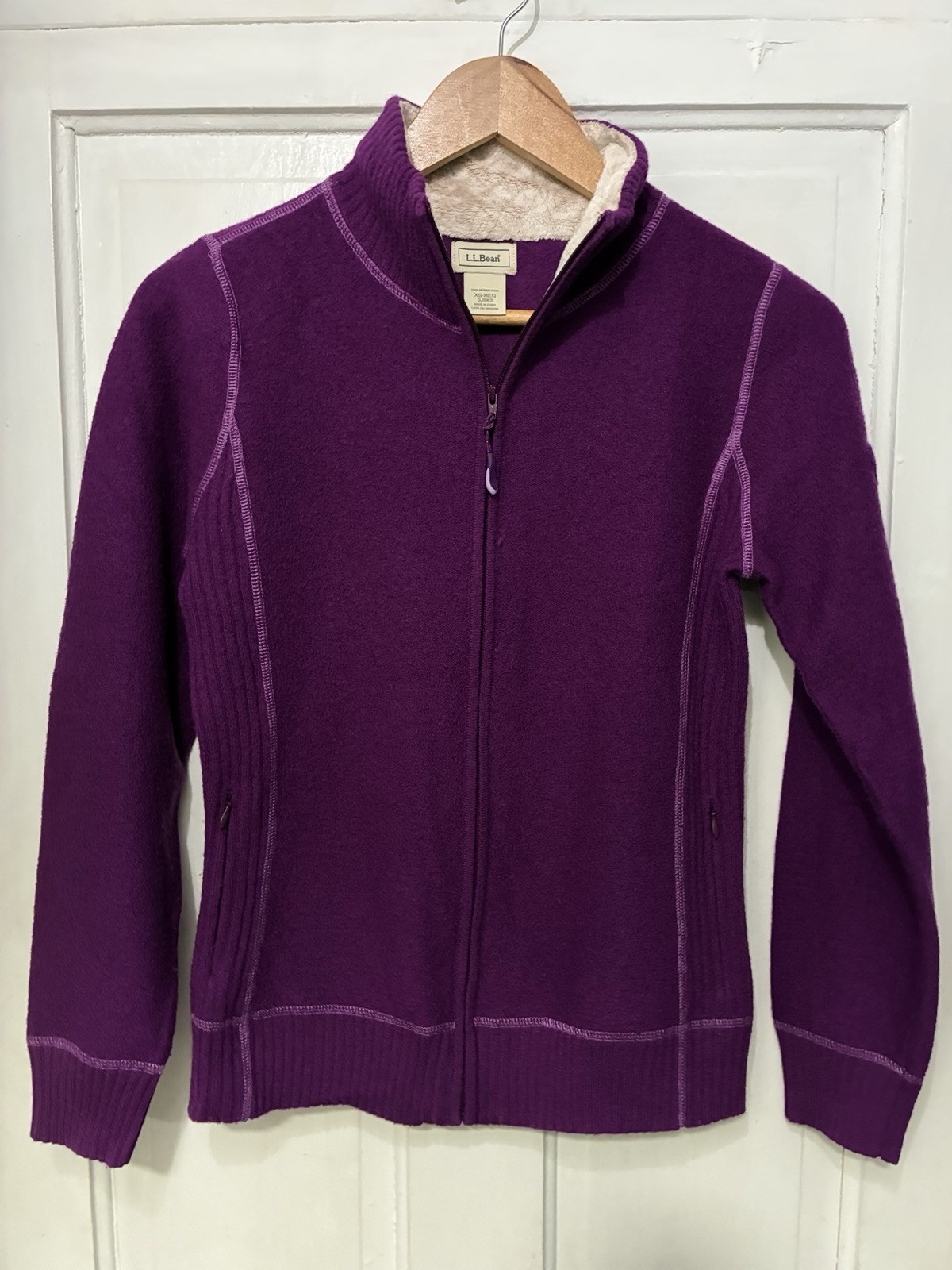 L.L.Bean Merino Wool Zip Up Jacket Women\'s XS Purple Fleece L.L.Bean Merino Wool Zip Up Jacket Women\'s XS Purple Fleece