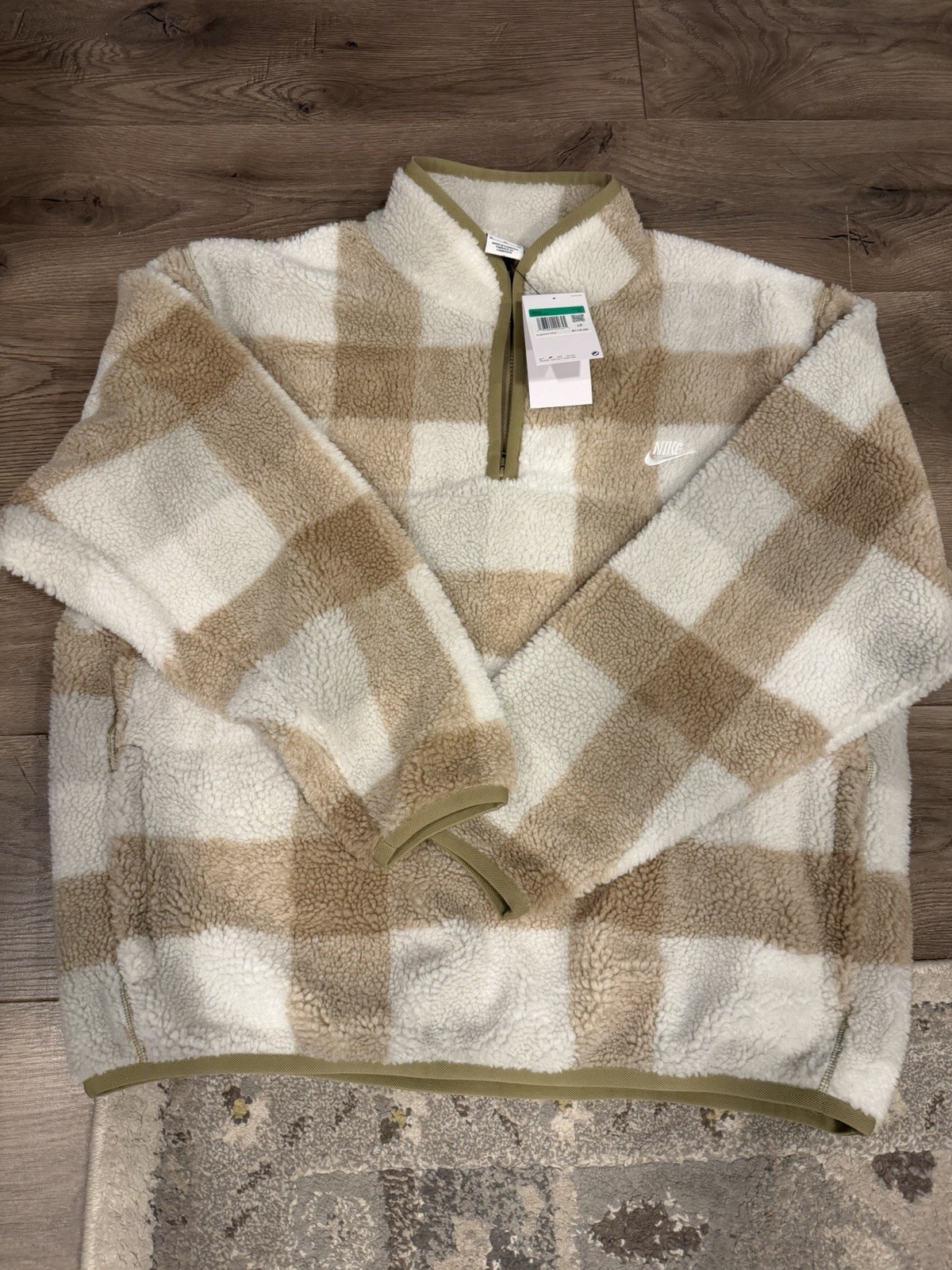 New Nike Sportswear Men\'s XL Sherpa Fleece 1/4 Zip Mock Neck Plaid New Nike Sportswear Men\'s XL Sherpa Fleece 1/4 Zip Mock Neck Plaid