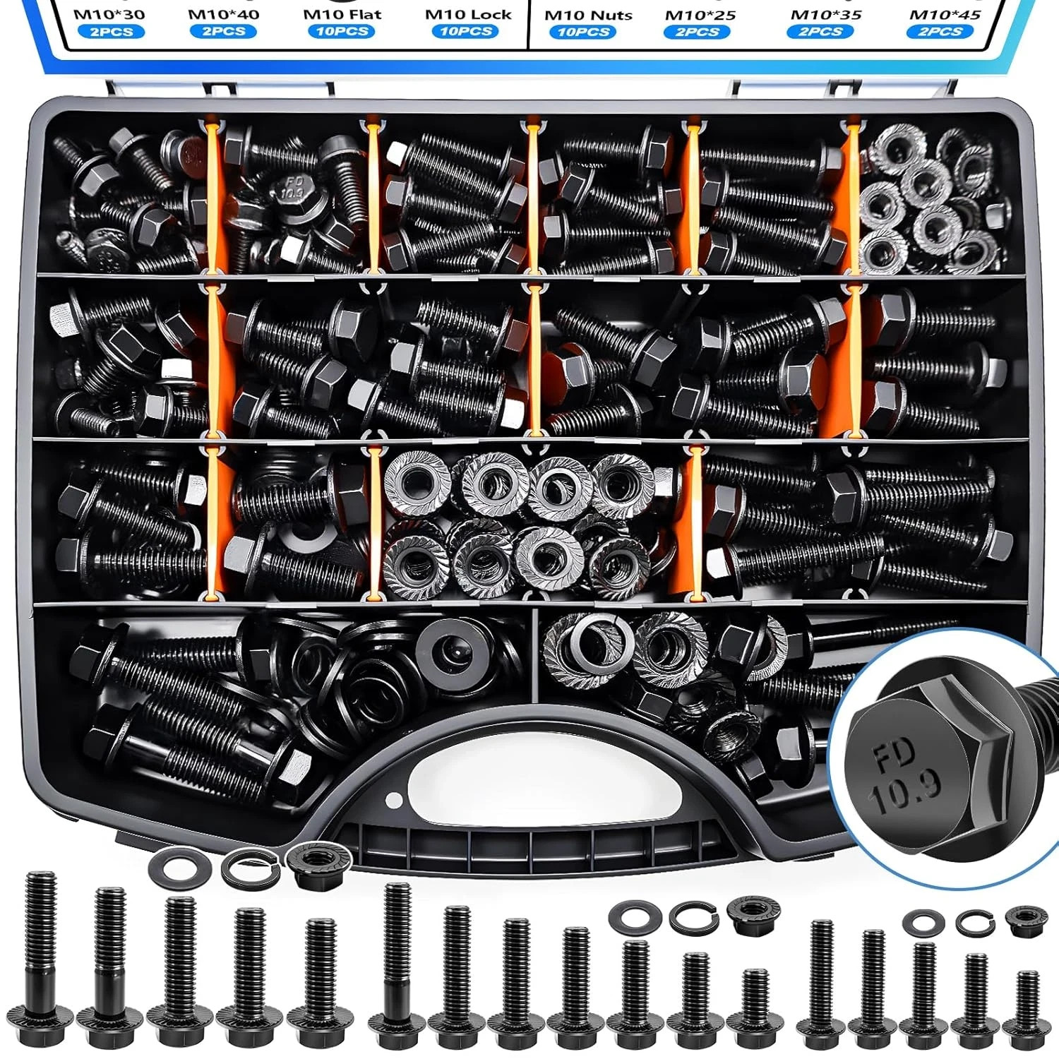 400Pcs Metric Flange Bolt Assortment, Nuts and Bolts Assortment Kit, 10.9 Grade