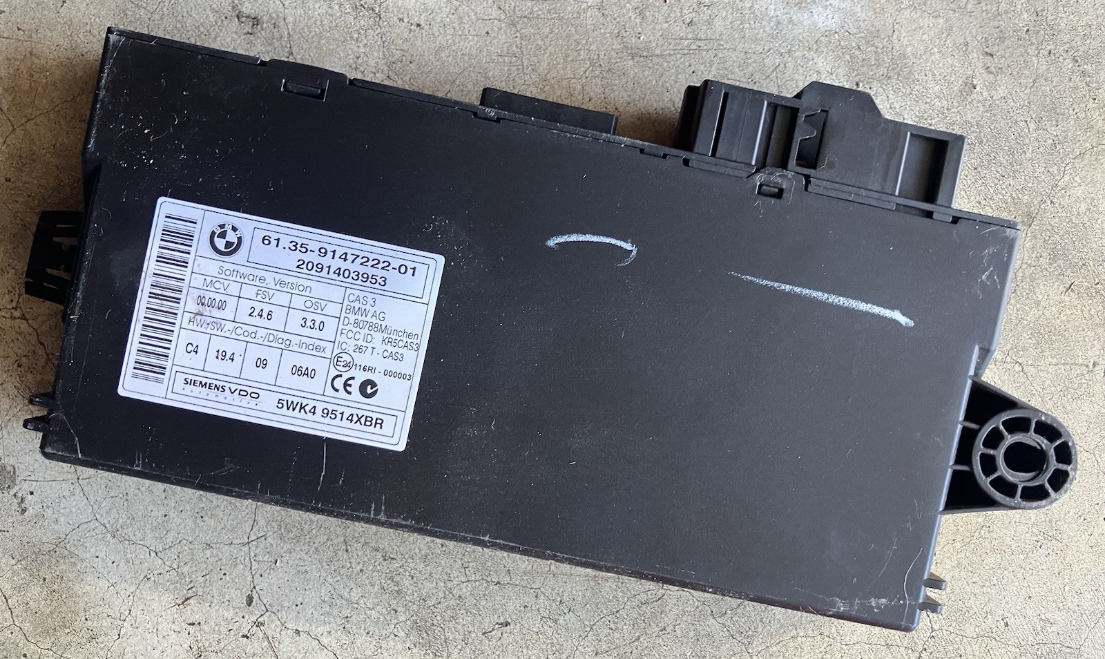 2007-2012 BMW IGNITION KEY IMMO CONTROL COMPUTER MODULE CAS3 61.35-9147222-01 2007-2012 BMW IGNITION KEY IMMO CONTROL COMPUTER MODULE CAS3 61.35-9147222-01