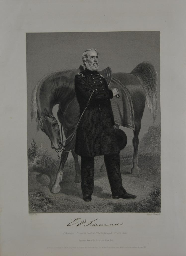 Antique US Civil War Art General Edwin Vose Sumner Original1860 Engraving Art