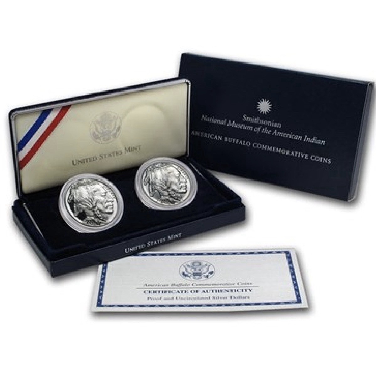 2001 American Buffalo Commemorative 2-Coin Silver Dollar Set Proof & UNC OGP