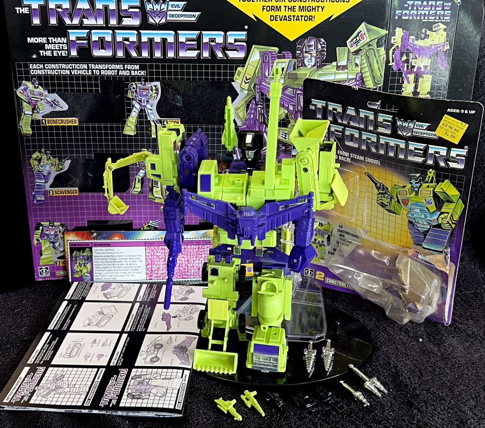 G1 1985 DEVASTATOR • 99% COMPLETE w/CARDBACK & SPECS • VINTAGE G1 TRANSFORMERS