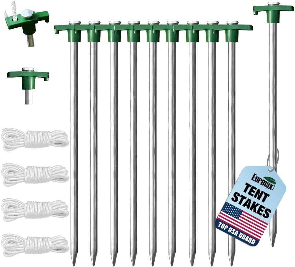 10-pack heavy duty galvanized steel tent stakes, rust-proof and durable