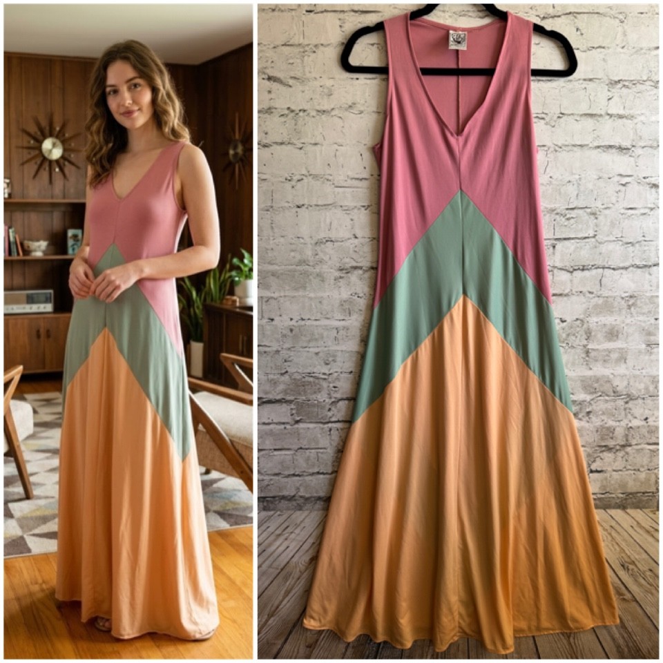 Vintage Joshua Tree California 70’s V-Neck Sleeveless Maxi Dress S/M