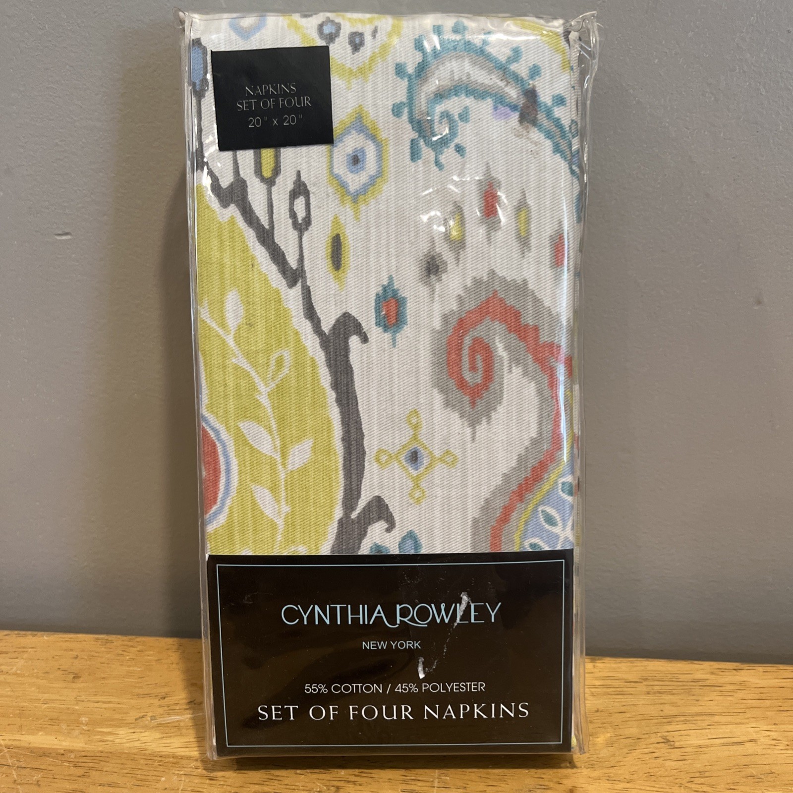 4 CYNTHIA ROWLEY Island Floral Salmon Aqua Tan NAPKINS SET NEW COTTON 4 CYNTHIA ROWLEY Island Floral Salmon Aqua Tan NAPKINS SET NEW COTTON