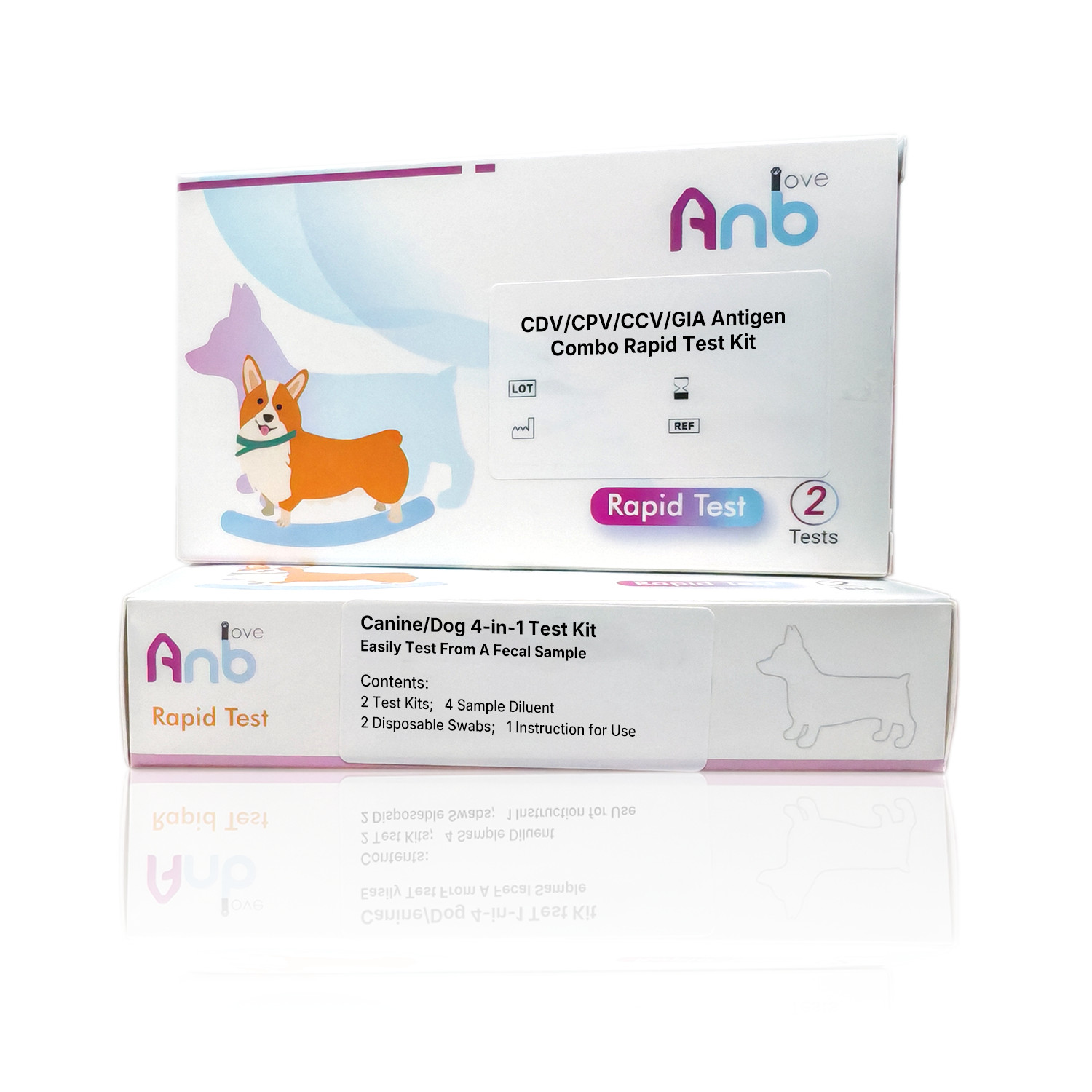 2pcs Canine/Dog  4-in-1 CDV/CPV/CCV/GIA Test Kit Health Pet Rapid test Home Test